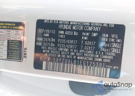 2014 Hyundai Santa Fe Sport 2.4L from USA, damaged, VIN 5XYZU3LB1EG125391